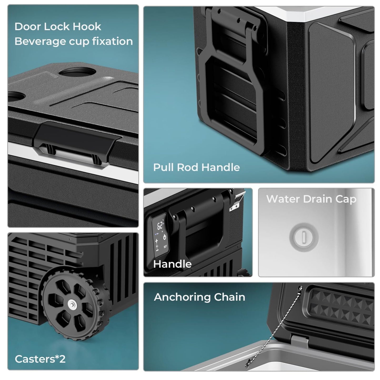 Auseo 68 Quart Portable Car Refrigerator , 12V/24V DC & 110-240V AC, Fast Cooling to -4°F, Energy Efficient Car Fridge Freezer for RV, Camping, Road Trips, Home Use, Black