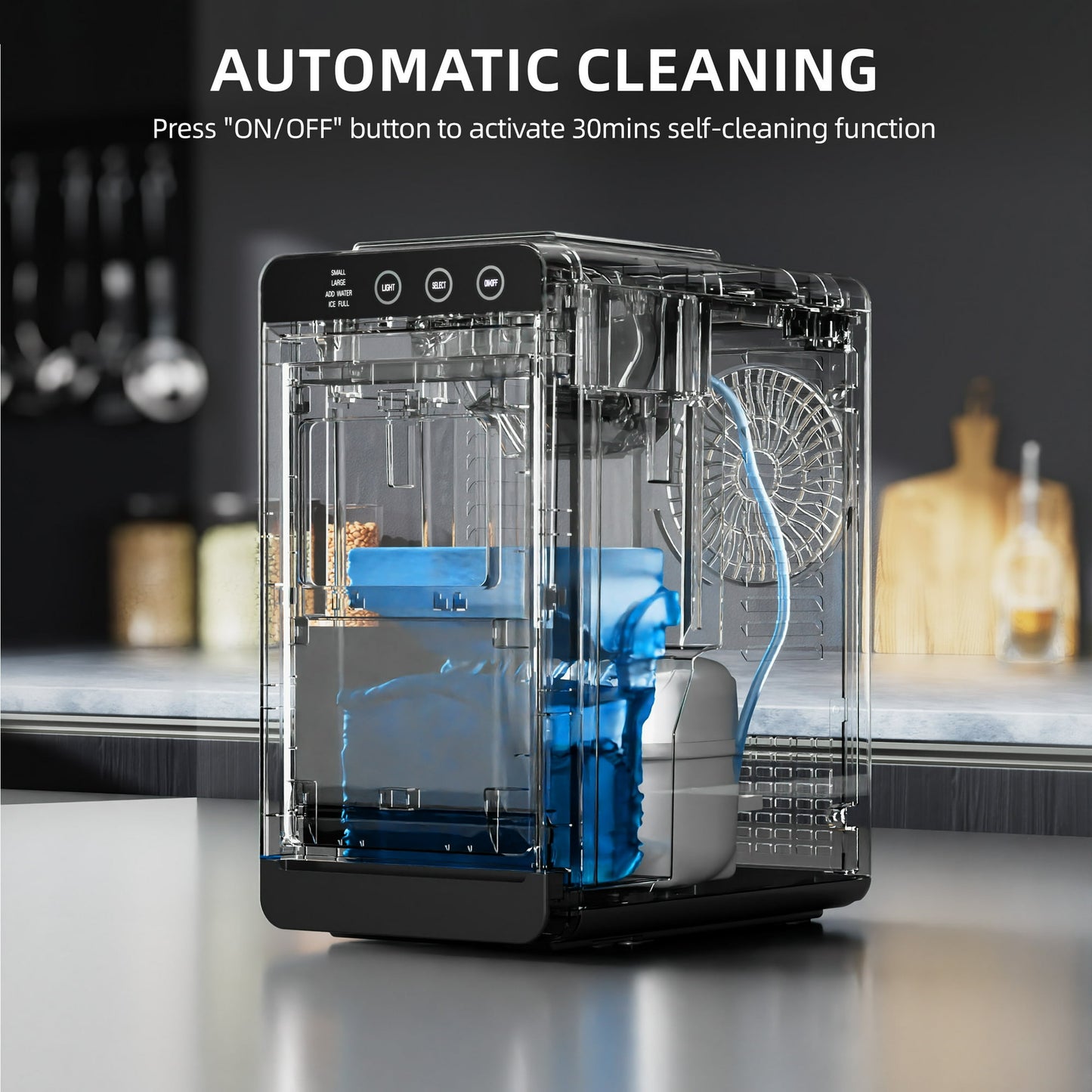 Auseo Countertop Ice Maker Portable, 26 lbs/Day, 8Pcs in 6Mins, Auto-Cleaning, Ice Machine with Ice Scoop, for Home/Office/Party, Silver