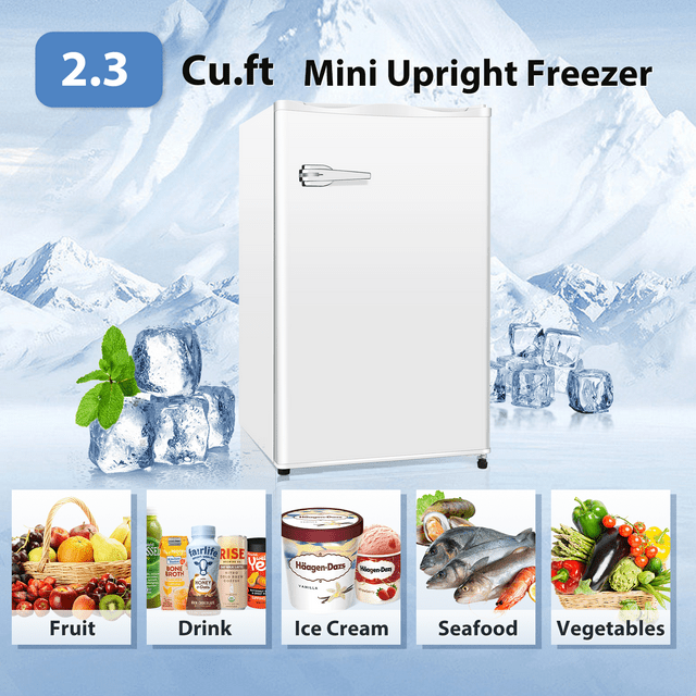 AUSEO Auseo 2.3 Cu.ft Single Door Mini Freezer, Upright Compact Freezer with Retro Handle & Removable Shelf & Adjustable Temperature Control, Low Noise for Home/Office/Dorm/Apt-White