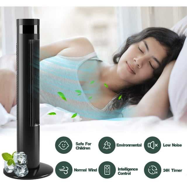 Auseo 43" Tower Fan with Oscillation, Remote Control and LED Display, 3 Powerful Wind Modes, up to 12 H Timer Bladeless Standing Fan, Portable Fan for Children, Home, Dormitory or Office-Black