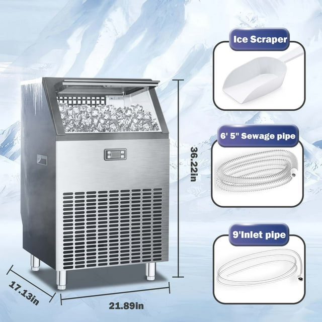 Auseo Commercial Ice Maker Machine, Under Counter/Freestanding Ice Maker, 200LBS/Day, 48 Cubes/12-18 Mins, Self-Cleaning, LCD Display, Timing, LCD Display for Restaurant/Bar/Cafe/Party