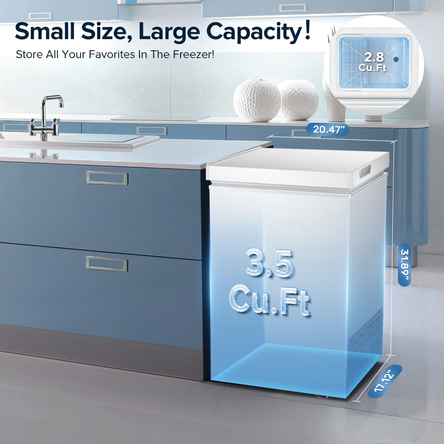 AUSEO Compact Freezer 3.5 cu ft Environmental Chest Freezer, Mini Freezer with 7 Gear Adjustable Temperature, Removable Storage Basket, Energy Saving, White