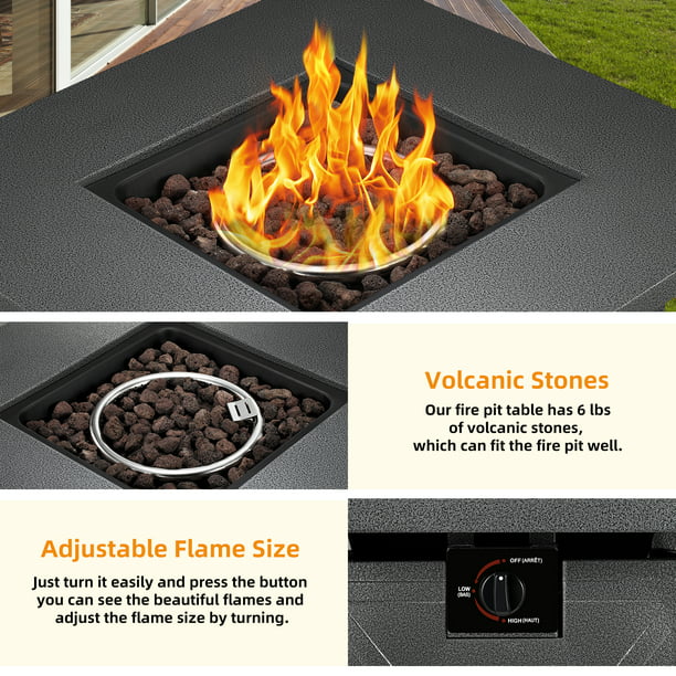 Auseo Fire Pit for Outside 28in Square Metal Firepits Stove - Propane Fire Pit Table with Lava Rocks for Picnic, Bonfire Patio Garden Fireplace, 40000 BTU