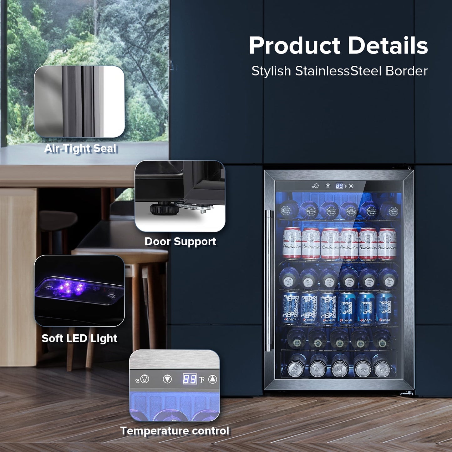 Auseo 180 Can Beverage Refrigerator Cooler, Mini Fridge with Glass Door for Soda, Beer or Wine for Bar/Office/Home