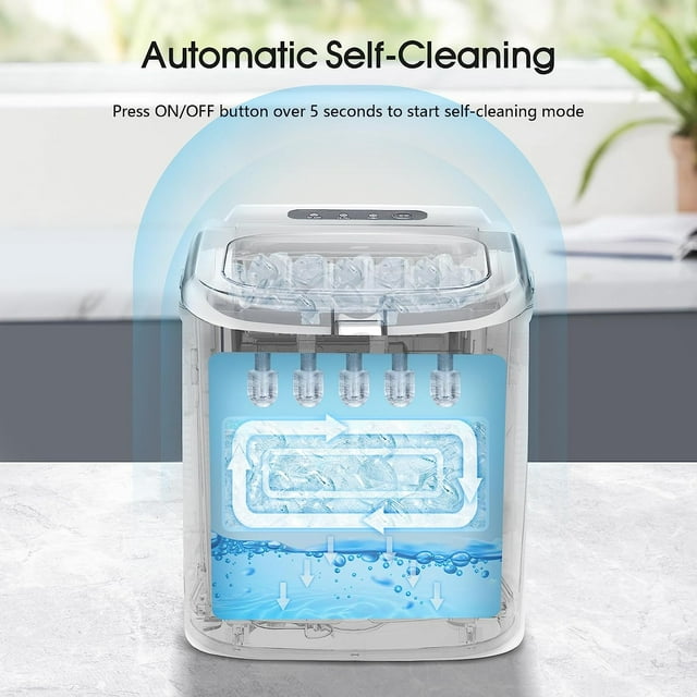 Auseo Countertop Ice Maker Machine, 26Lbs/24H Portable Compact Ice Makers with Self-Cleaning(White)