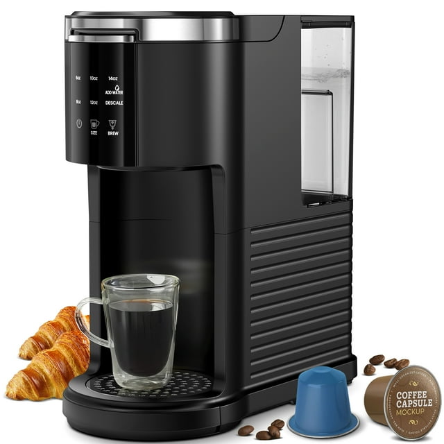 AUSEO Pod Coffee Machine. Coffee Maker 2-in-1 Single Serve Coffee Machine, Black