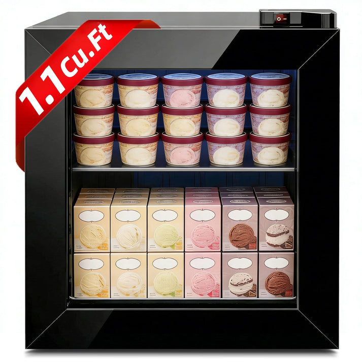 Auseo 1.1 Cu Ft Upright Display Freezer, Compact Countertop Mini Freez