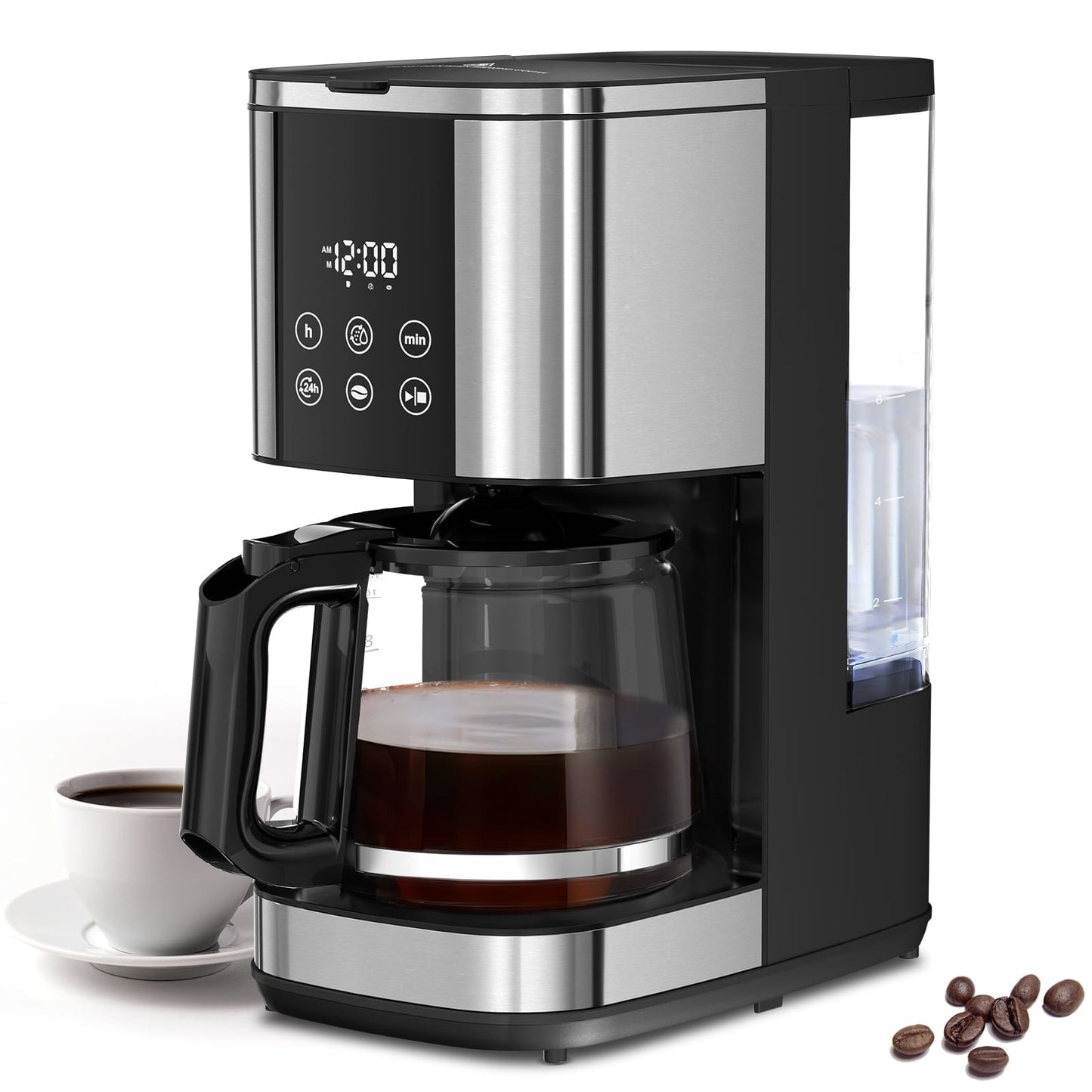 Auseo 10-Cups Programmable Drip Coffee Maker with Glass Carafe, 2 Coffee Strength Options, Time Control, Warming Function for Home