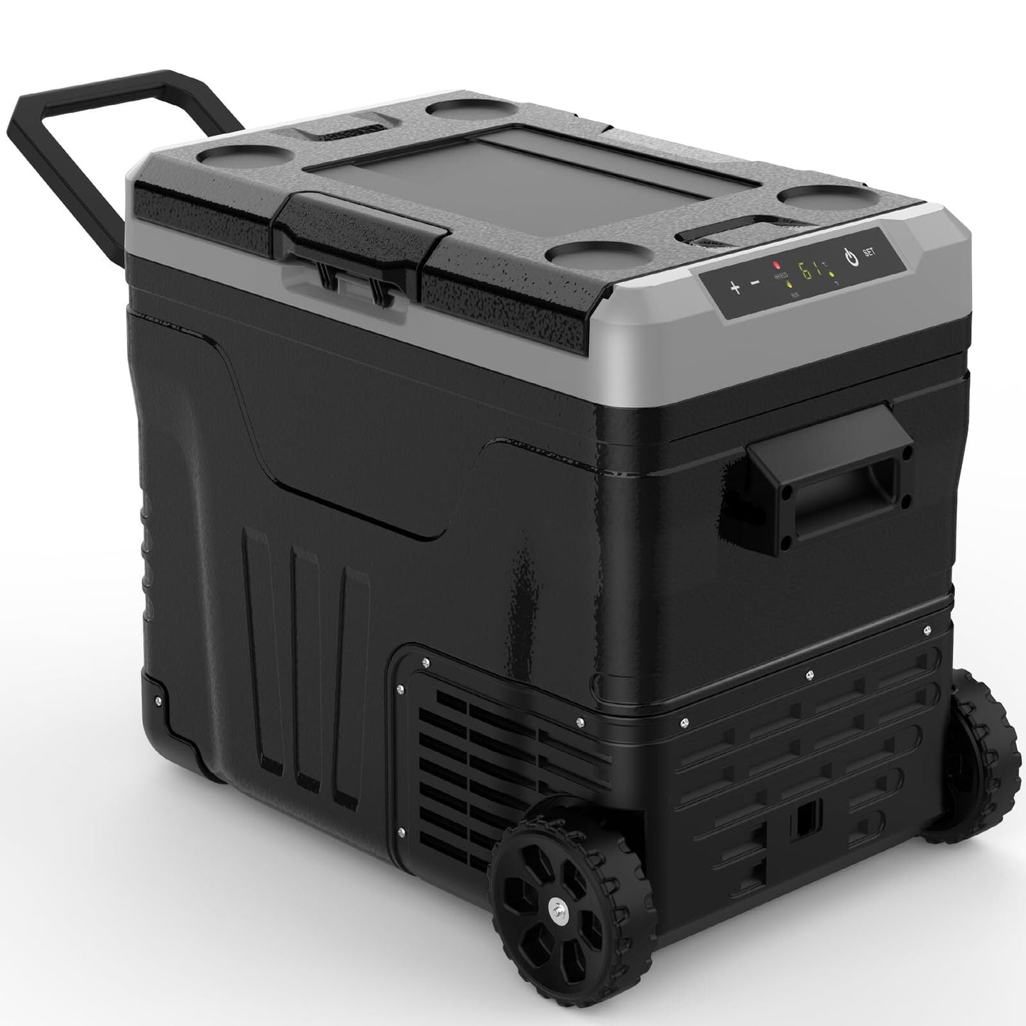 Auseo 12 Volt 53QT(50L) Portable Car Refrigerator, -4℉~68℉, 12/24V DC & 110-240V AC, Mini Fridge with Wheels for RV Camping, Travel, Truck, Boat, Black