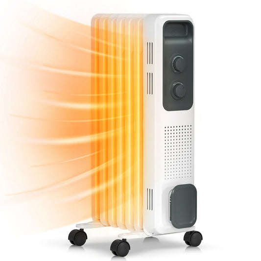 Auseo 1200W Electric Oil Filled Radiator Space Heater, Temperature Regulation, Safety Protection, Cord Storage, White