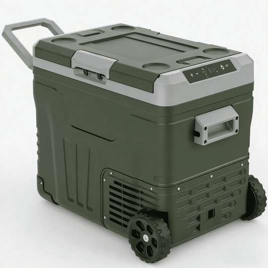 Auseo 12V Car Refrigerator, 53QT Electric Cooler DC/AC, -4℉~68℉, Portable Freezer Fridge Cooler with Wheels for RV Camping, Travel, Truck, Home, Green