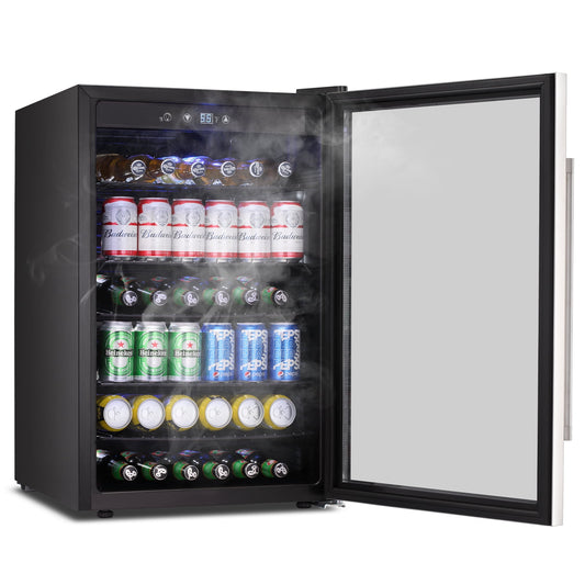 Auseo 152 Can Beverage Refrigerator Cooler, Mini Fridge with Glass Door in Stainless Steelfor , Low Noise for Bar/Office/Home(Silver)