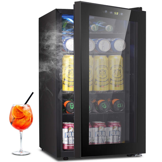 Auseo 2.3cu.ft Beverage Refrigerator Cooler-85 Can Mini Fridge with Glass Door for Soda/Beer/Wine, Drink Dispenser Machine Digital Display Under Counter Wine Cooler for Home/Office/Dorm, Black