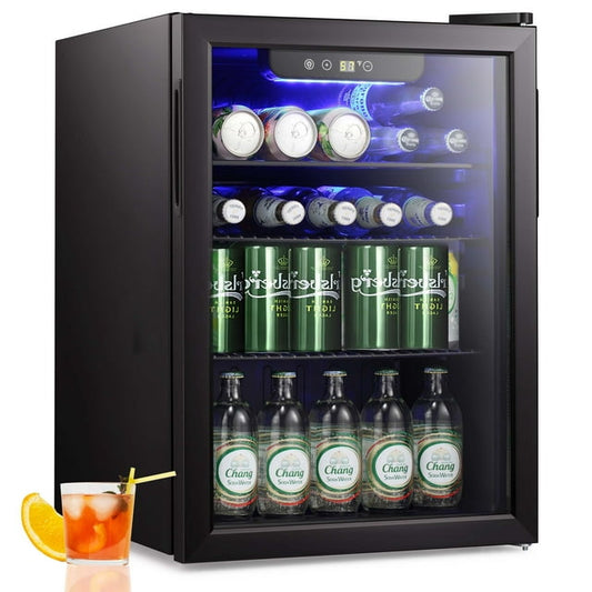 Auseo 2.5cu.ft Beverage Refrigerator Cooler-85 Can Mini Fridge with Glass Door for Soda/Beer/Wine, Drink Dispenser Machine Digital Display Under Counter Wine Cooler for Home/Office/Dorm, Black