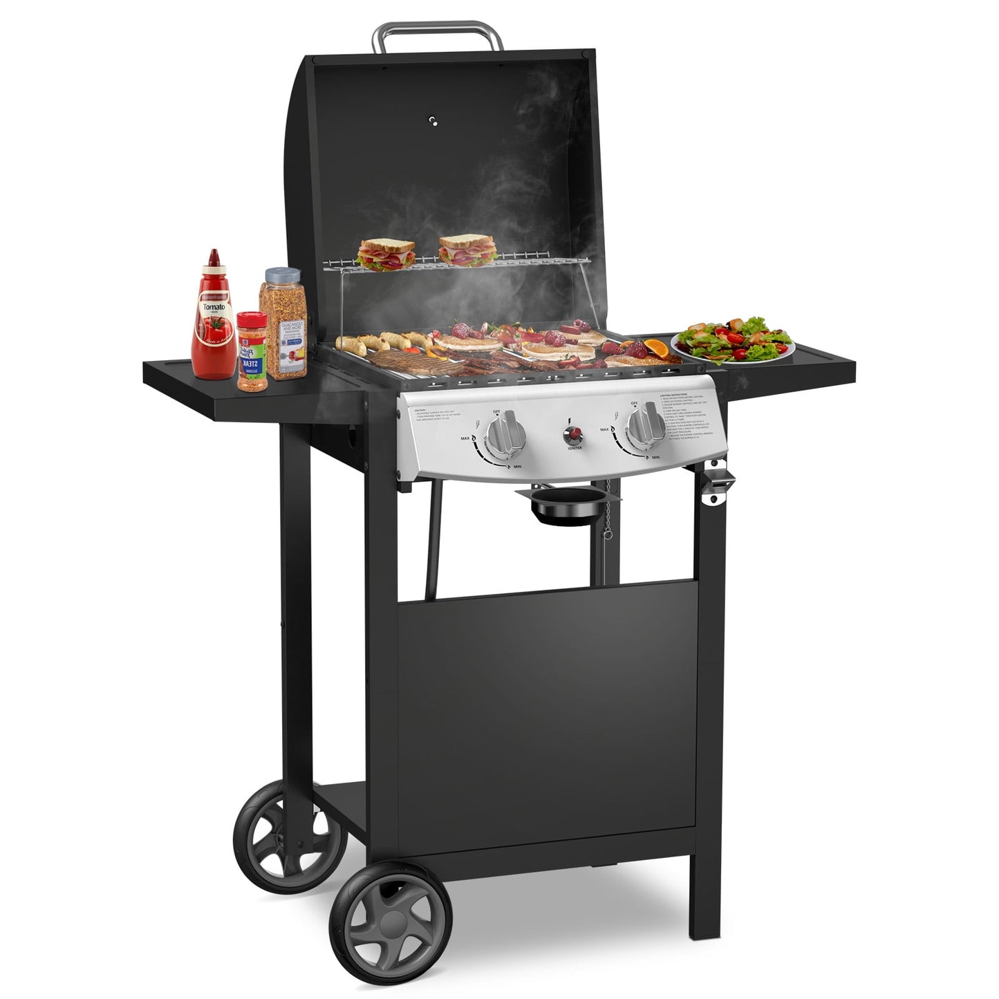 Auseo 2 Burner BBQ Propane Gas Grill Ideal for outdoor barbecues and patio dinners, 20000BTU