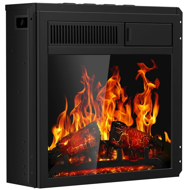 Auseo 20" Electric Fireplace Insert 18" Freestanding Heater with 7 Log Hearth Flame Settings, Remote Control and Adjustable Flame,750W/1500W-Black