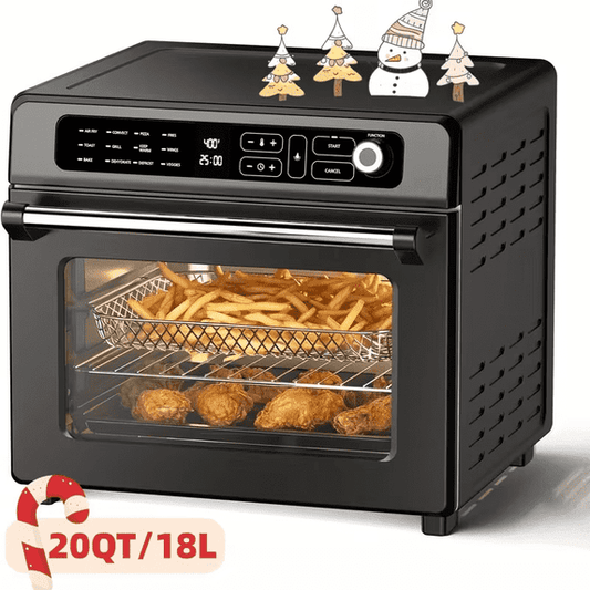 Auseo 20QT Air Fryer Toaster Oven with Convection, 12-in-1 Preset Cooking Mode, Visible Window and Touchscreen, 1400W, Black, for home/office/kitchen