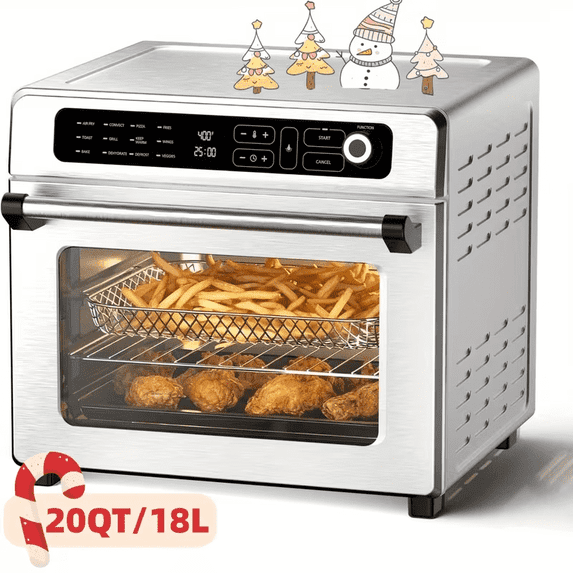 Auseo 20QT Air Fryer Toaster Oven with Convection, 12-in-1 Preset Cooking Mode, Visible Window and Touchscreen, 1400W, White, for home/office/kitchen