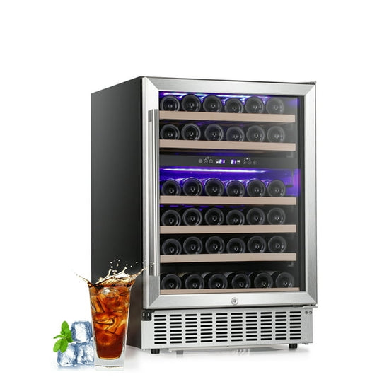 Auseo 24" Wine Cooler, Beverage Refrigerator, Large Capacity, Double-Layer Tempered Digital Temperature Memory Function, Glass Door, 46 bottles
