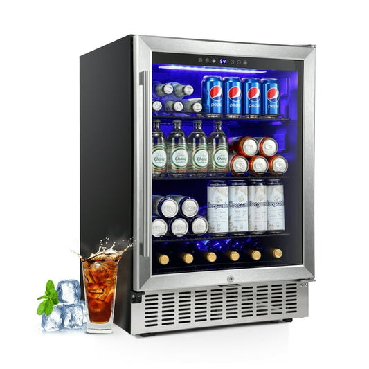 Auseo 24 inch Beverage Refrigerator, Built-in Wine Cooler, Clear Glass Door, Digital Memory Temperature Control, Beer Soda LED Light& Quiet Operation