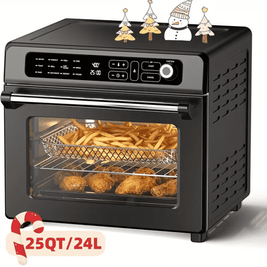 Auseo 25QT Air Fryer Toaster Oven with Convection, 12-in-1 Preset Cooking Mode, Visible Window and Touchscreen, 1700W, Black, for home/office/kitchen