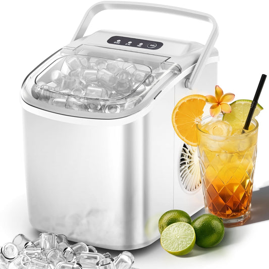 Auseo 26 lbs/24H Countertop Ice Maker Machine, 9 Bullet-Shaped Ice in 6 Min, Auto-Cleaning, White