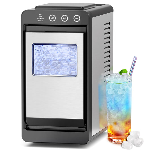 Auseo Countertop Ice Maker Portable, 26 lbs/Day, 8Pcs in 6Mins, Auto-Cleaning, Ice Machine with Ice Scoop, for Home/Office/Party, Silver