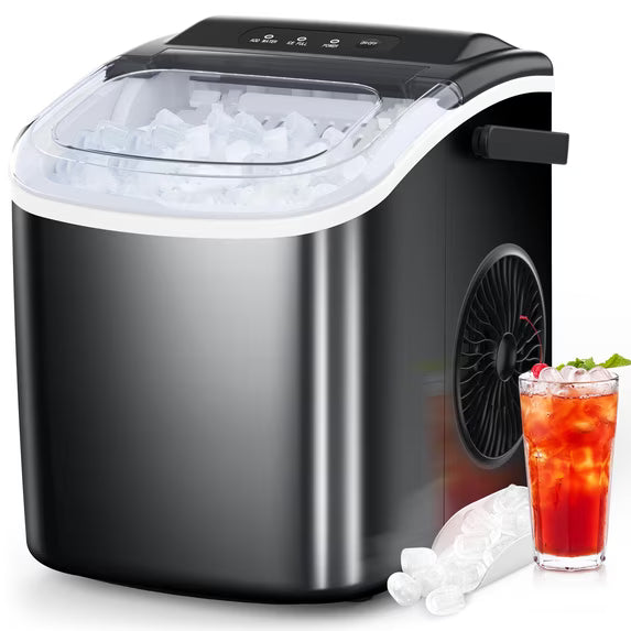 Auseo Countertop Ice Maker 26lbs/24H, 9 Bullet Ice Make in 6 Mins, Portable Ice Machine with Self-Cleaning, Black