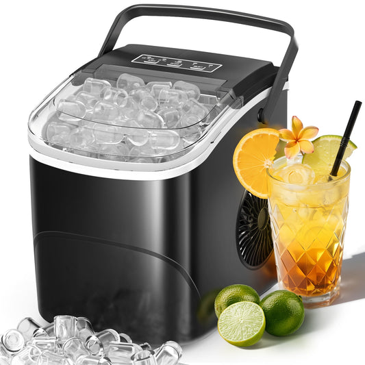 Auseo 26lbs/24H Countertop Ice Maker, 6 Mins/9 Bullets of ice, 2 Sizes of Bullet Ice, Self-Cleaning, Black