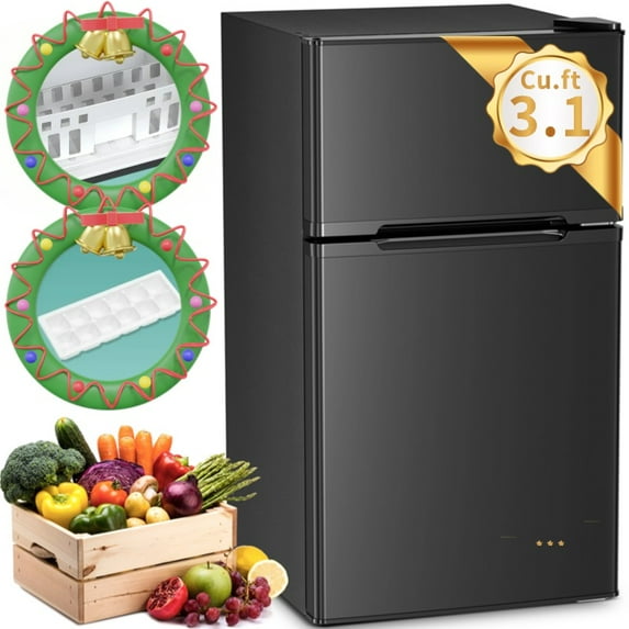 Auseo 3.1 Cu.Ft Mini Fridge 2 Door, Small Fridge 115 Volt/60 Hz, Low Noise Mini Refrigerator with Adjustable Temperature, Removable Shelves, Suitable for Home/Kitchen/Office/Dorm/Apt-Black