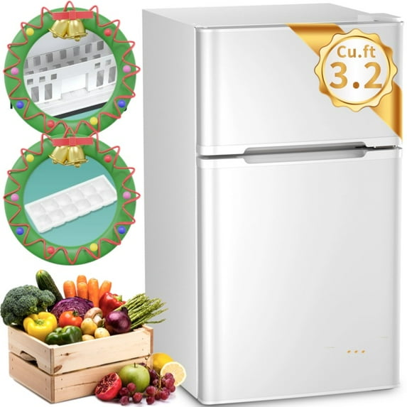 Auseo 3.2 Cu.Ft Mini Fridge 2 Door, Small Fridge 115 Volt/60 Hz, Low Noise Mini Refrigerator with Adjustable Temperature, Removable Shelves, Suitable for Home/Kitchen/Office/Dorm/Apt-White