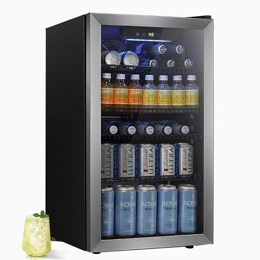 Auseo 3.2 Cu.ft Beverage Refrigerator/Cooler, 120-Can Mini Fridge with Glass Door for Soda, Beer or Wine, Adjustable and Removable Shelves, Bar/Office/Home Use