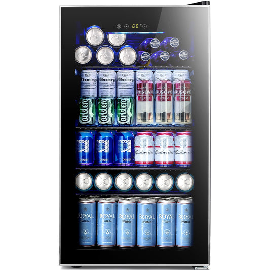 Auseo 126 Can Beverage Refrigerator and Cooler with Glass Door for Home/Office/Bar-Black