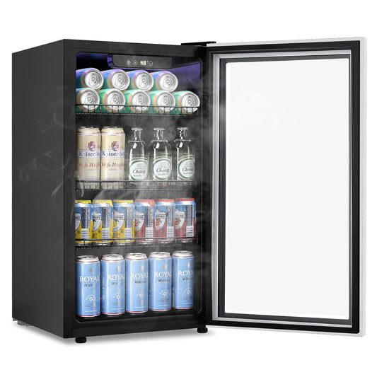 Auseo 3.2 Cu.ft Beverage Refrigerator Cooler -120 Can Mini Fridge Glass Door for Soda Beer or Wine Constant Glass Door for Home/ Office/ Bar