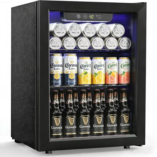 Auseo 1.7 cu.ft 16 Bottle Beverage Refrigerator and Cooler, 68 Cans Mini Fridge with Glass Door & Adjustable Removable Shelves, Wine Cellar