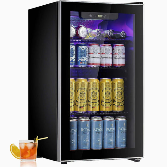 Auseo 3.2Cu.ft Beverage Refrigerator Cooler -120 Can Mini Fridge Glass Door for Soda Beer or Wine Dispenser Clear for Home/Bar/Office/Kitchen