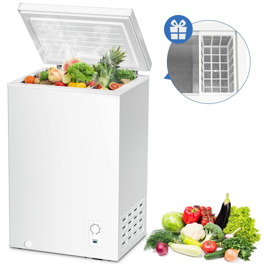 Auseo 3.5 cu ft Chest Freezer Free Standing Top open Door Deep Compact Freezer with 7 Gear Adjustable Temperature, Suitable for Home/RV/Kitchen/Office-White