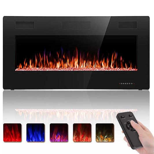 Auseo 36 inch Embedded Wall Mounted Indoor Electric Fireplace, Ultra-thin Low Noise Lightweight LED Fireplace Heater, Touch Screen, Timer, 1500W, Adjustable Flame Color and Speed, Black