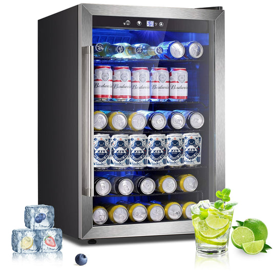 Auseo 4.4 Cu.ft Beverage Refrigerator Cooler, 37 Bottles Mini Fridge with Glass Door for Soda, Beer and Wine, Adjustable Removable Shelves, Digital Temperature,Low Noise for Bar/Office/Home/Restaurant