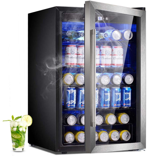 Auseo 4.4 Cu.ft Beverage Refrigerator Cooler, 37 Bottles Mini Fridge with Glass Door for Soda, Beer or Wine, Adjustable Removable Shelves, Low Noise for Bar/Office/Home/Restaurant