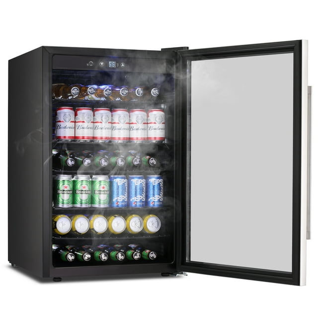 Auseo 4.4 Cu.ft Beverage Refrigerator Cooler, 37 Bottles Mini Fridge with Glass Door for Soda, Beer or Wine, Adjustable Removable Shelves, Low Noise for Bar/Office/Home/Restaurant