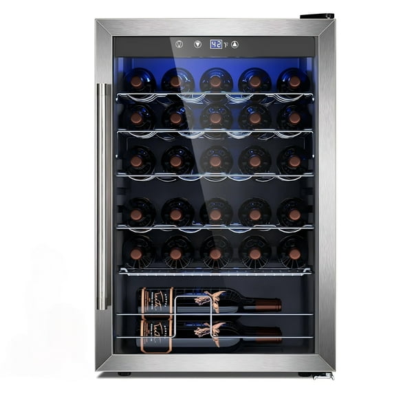 Auseo 4.5 Cu.Ft Wine Cooler Refrigerator, 36 Bottle Freestanding Cabinet Wine Cellars,Wine Fridge With Reversible Double Pane Glass Door For Kitchen,Office
