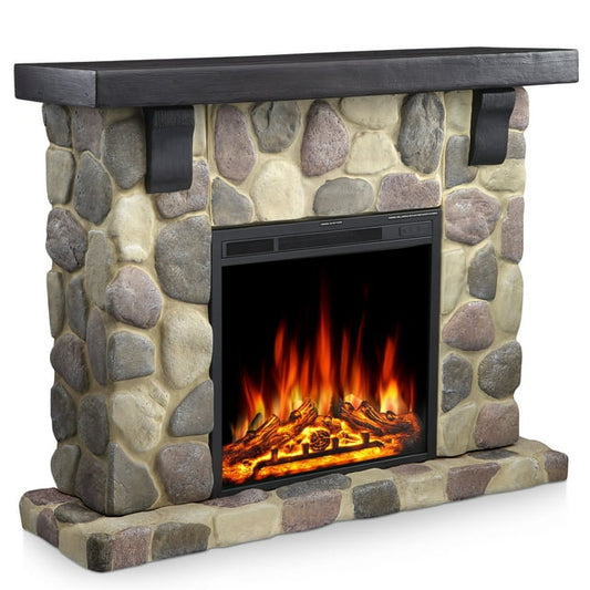 Auseo 48" Electric Fireplace Mantel Package, Freestanding Fireplace with TV Stand, Remote Control, Adjustable Flame Brightness, 750W/1500W