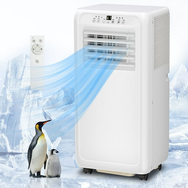 Auseo 8000BTU Portable Air Conditioner, Cooling 250 Square Feet, Dehumidifier/Fan/Cooler, White