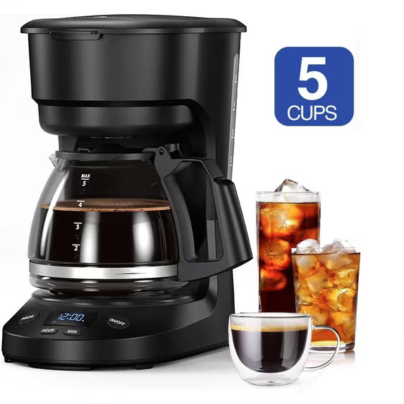 Auseo 5-Cup Programmable Fast Brew Drip Coffee Maker –24H Delay Brew, 2H Keep Warm & Auto Shut Off & Detachable Funnel & Filter with Glass Carafe