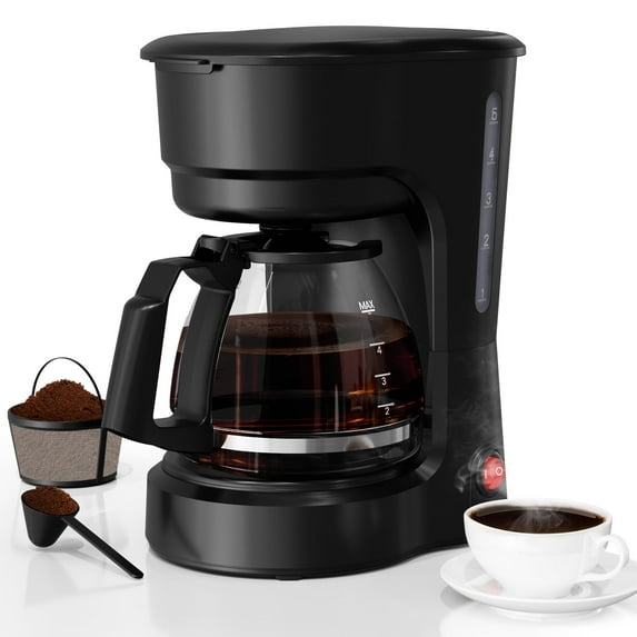 Auseo 5-Cup Drip Coffee Maker, Anti-Drip, Detachable Funnel, Filter, 700W Espresso Machine with Glass Carafe, Black