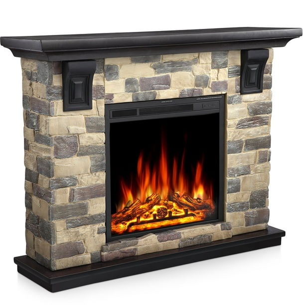 Auseo 50" Electric Fireplace Mantel Package, Freestanding Fireplace with TV Stand, Remote Control, Adjustable Flame Brightness, 750W/1500W