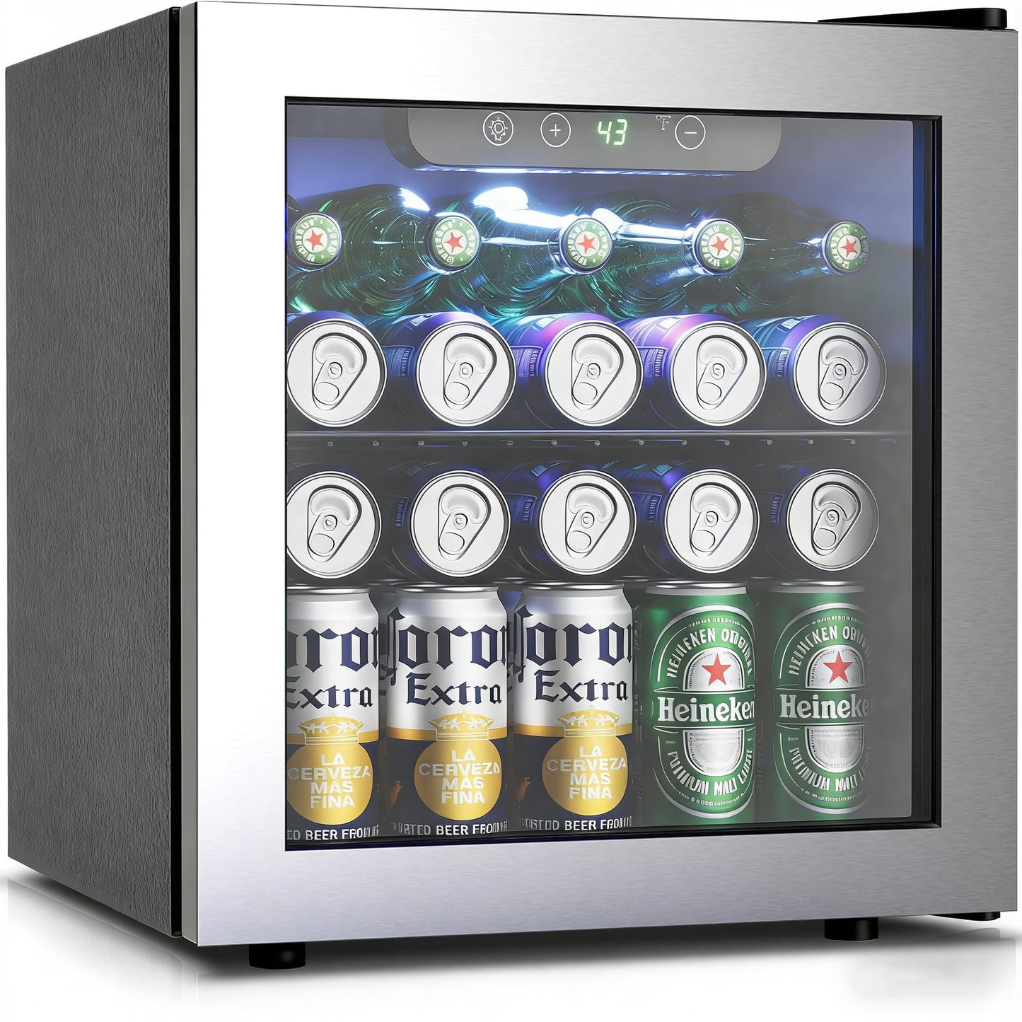 Auseo 55 Cans Mini Beverage Refrigerator & Wine Cooler with Seamless Stainless Steel Glass Door, Mini Fridge for Bedroom /Home/Office