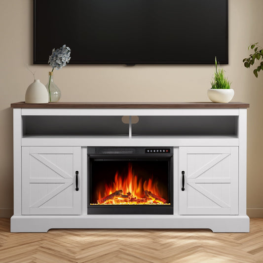 Auseo 60'' Electric Fireplace Mantel，Remote Control, Adjustable LED Flame, 750W/1500W Free Standing Fireplace（White）