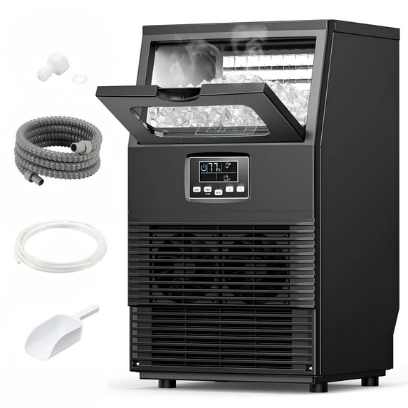 Auseo 66lbs./24H Commercial Built-in/Freestanding Ice Maker with 22lb.Storage Bin,Ice Machine with Self-Cleaning for Home/Party (Black)